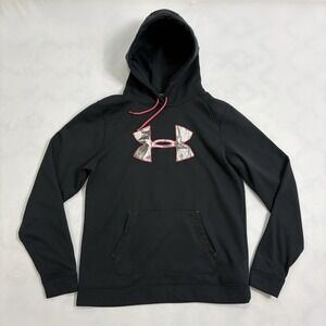 Under Armour Hoodie Women's Large Black Pink Pullover Sweatshirt Camo Logo